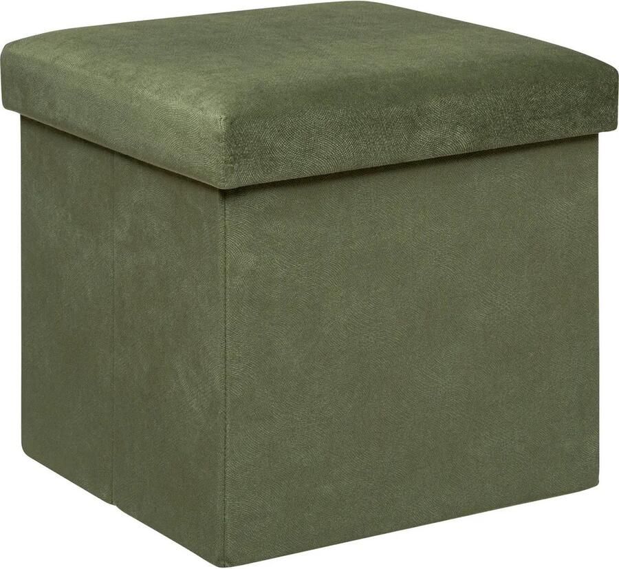 Atmosphera Poef krukje hocker Amber Opvouwbare zit opslag box fluweel Dennengroen D38 x H38 cm MDF polyester