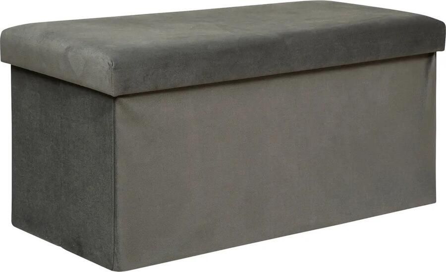 Atmosphera Poef krukje hocker Amber Opvouwbare zit opslag box fluweel Donkergrijs 76 x 38 x 38 cm MDF polyester 120 liter inhoud