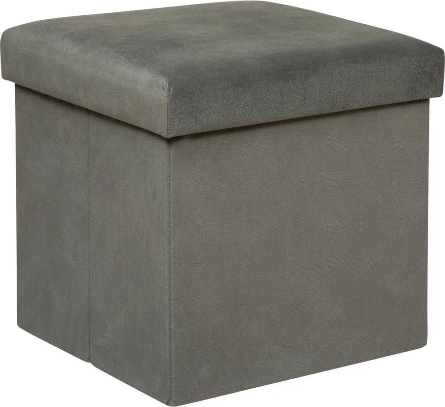 Atmosphera Poef krukje hocker Amber Opvouwbare zit opslag box fluweel Donkergrijs D38 x H38 cm MDF polyester