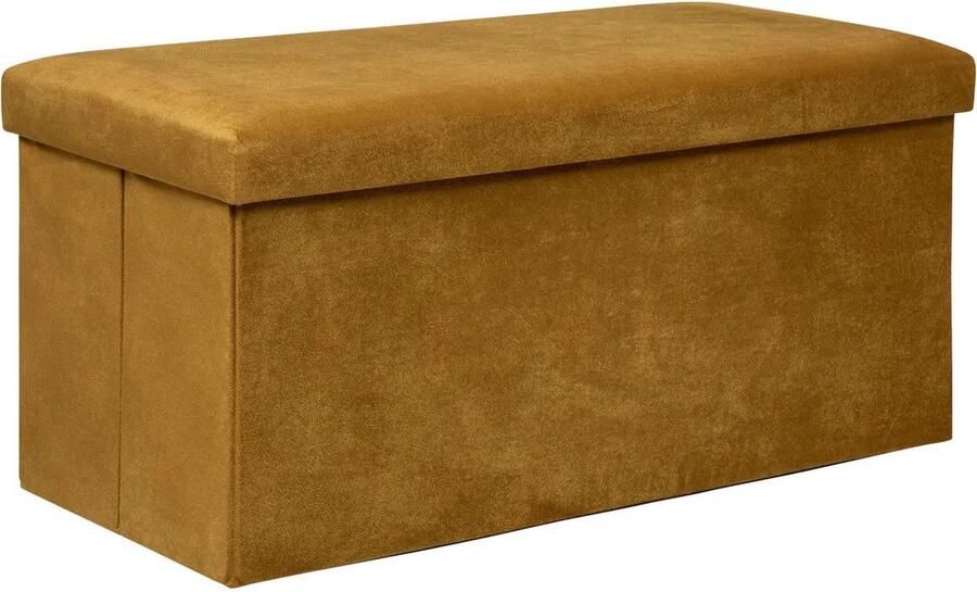Atmosphera Poef krukje hocker Amber Opvouwbare zit opslag box fluweel Okergeel 76 x 38 x 38 cm MDF polyester 120 liter inhoud