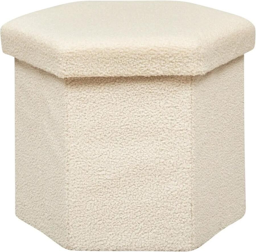 Atmosphera Poef krukje Hocker Jako Opvouwbaar Opslag box 60L ivoor wit D40 x H38 cm MDF polyester