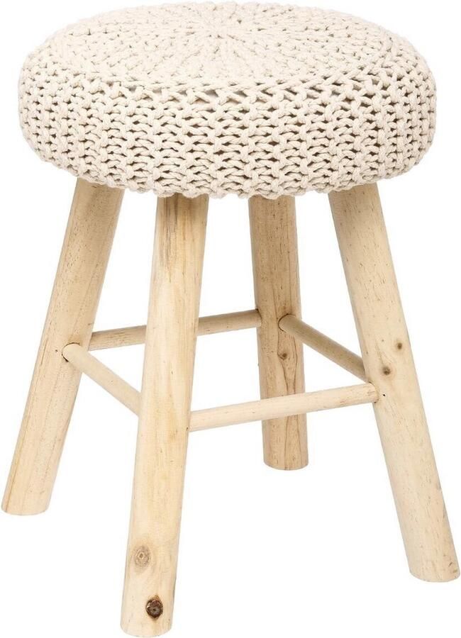 Atmosphera Ribcord krukje model Ibiza beige hout stof D31 x H43 cm bijzet stoeltjes Krukjes