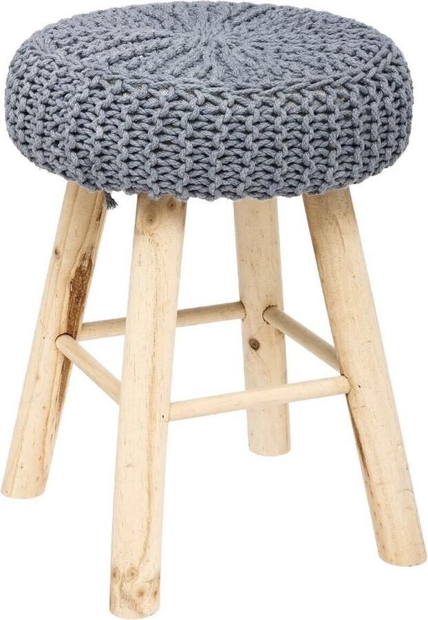 Atmosphera Ribcord krukje model Ibiza donkergrijs hout stof D31 x H43 cm bijzet stoeltjes Krukjes