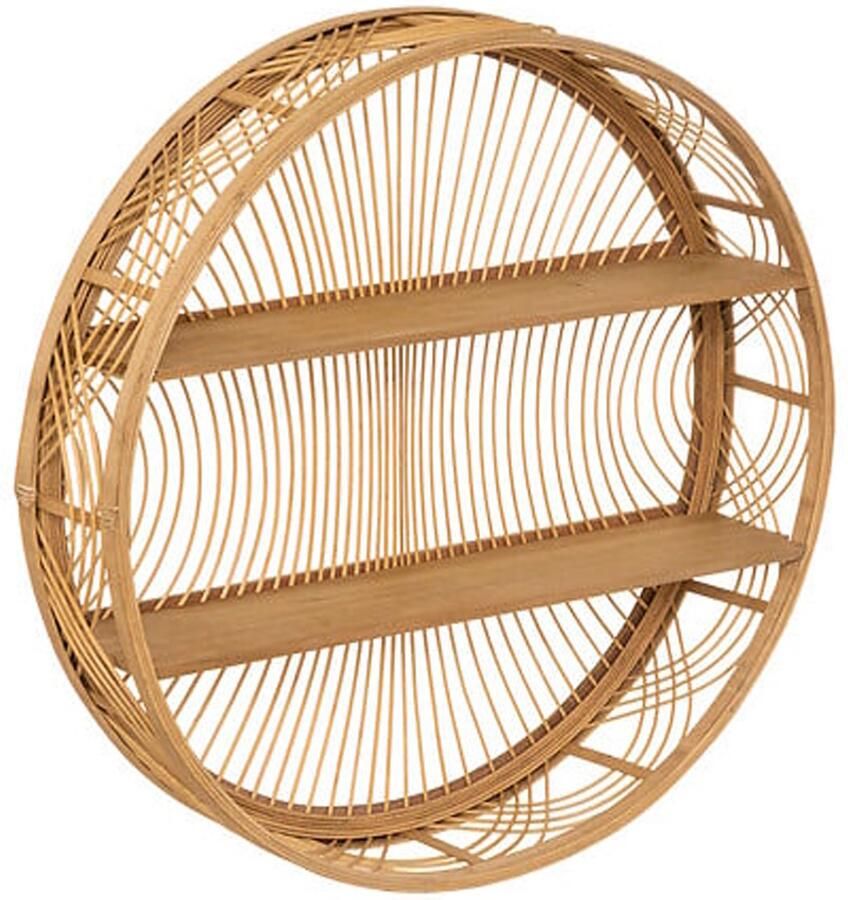 Atmosphera Wandplank ornament Inacio bruin bamboe Boho stijl rond frame 2 plankjes D70 x 15 cm