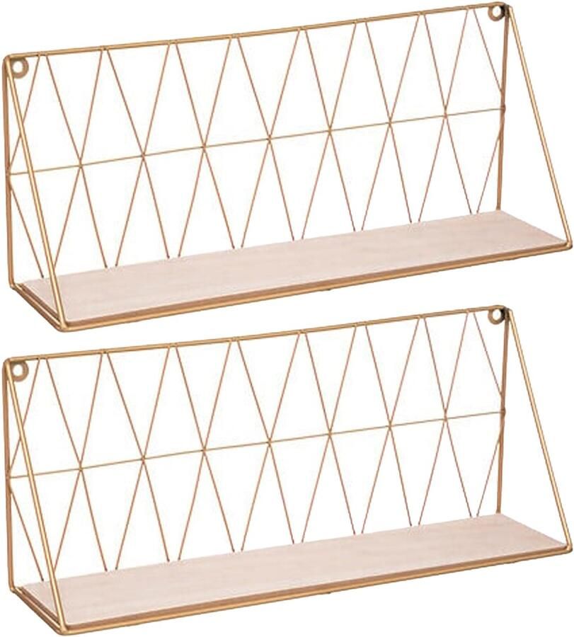 Atmosphera Wandplank boekenplank Anna 2x goud metaal hout draadframe 48 x 12 x 20 cm