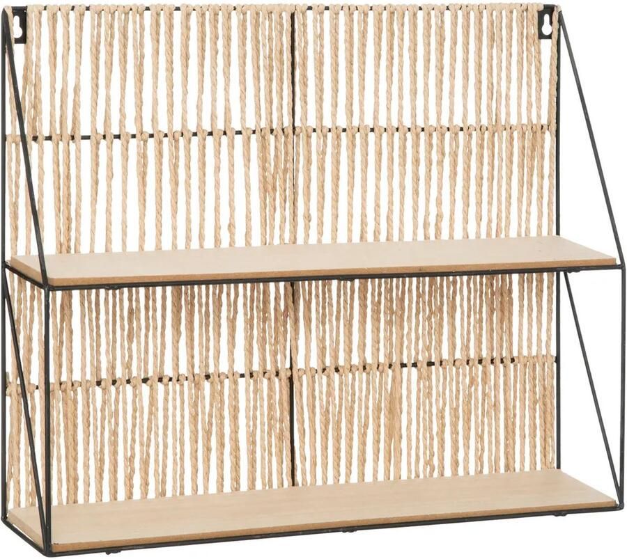 Atmosphera Wandplankje Tatra 2 laags zwart beige metaal hout papier 48 x 12 x 40 cm muur planken