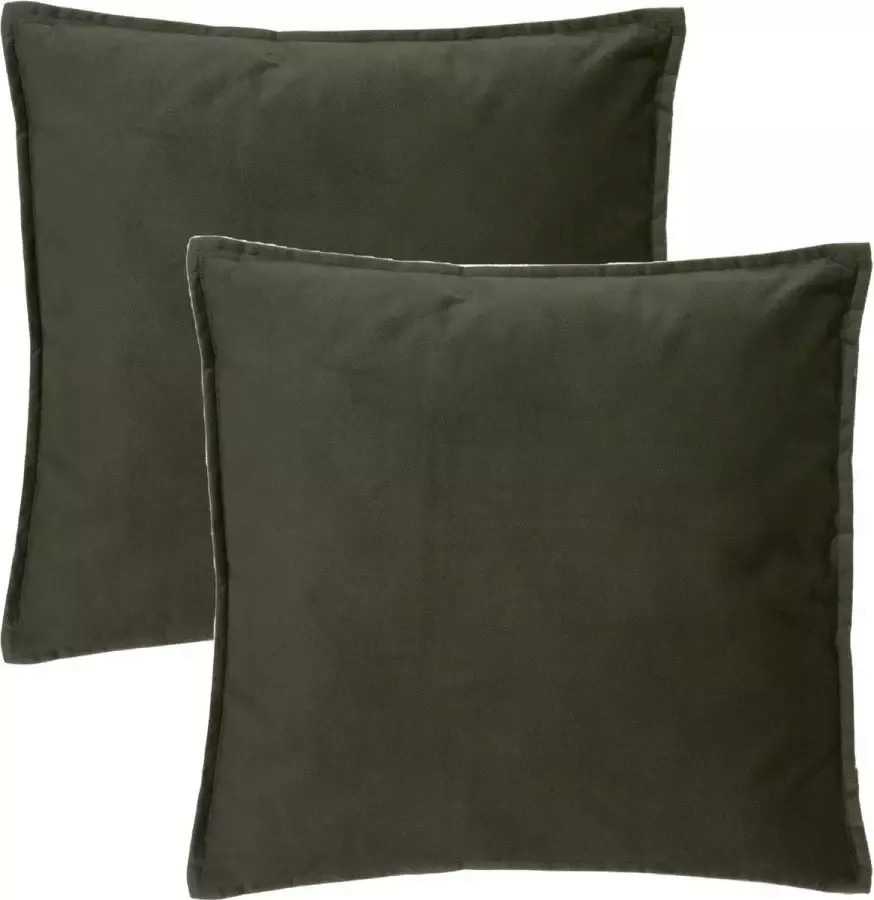 Atmosphera Bank sierkussens huiskamer Sophia 2x stuks 52 x 52 cm Olijfgroen polyester met rits