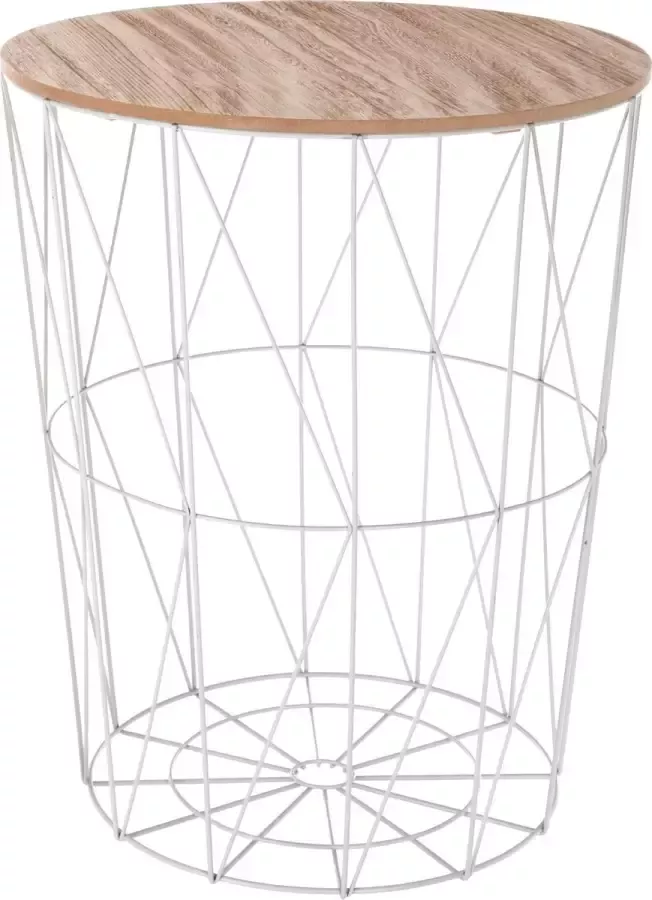 Atmosphera Bijzettafel Kumi salontafel en opberger Metaal Draadmand Dia 47 cm H 57 cm Grijs