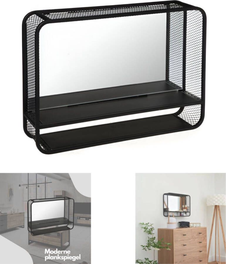 Atmosphera Créateur d'intérieur Atmosphera Créateur d'intérieur Metalen plank Spiegel Zwart Modern Wandspiegel Decoratie Moderne muurdecoratie Zwart metalen wandplank met spiegel Atmosphera woonaccessoires Trendy interieurdecoratie Make-up Spiegel