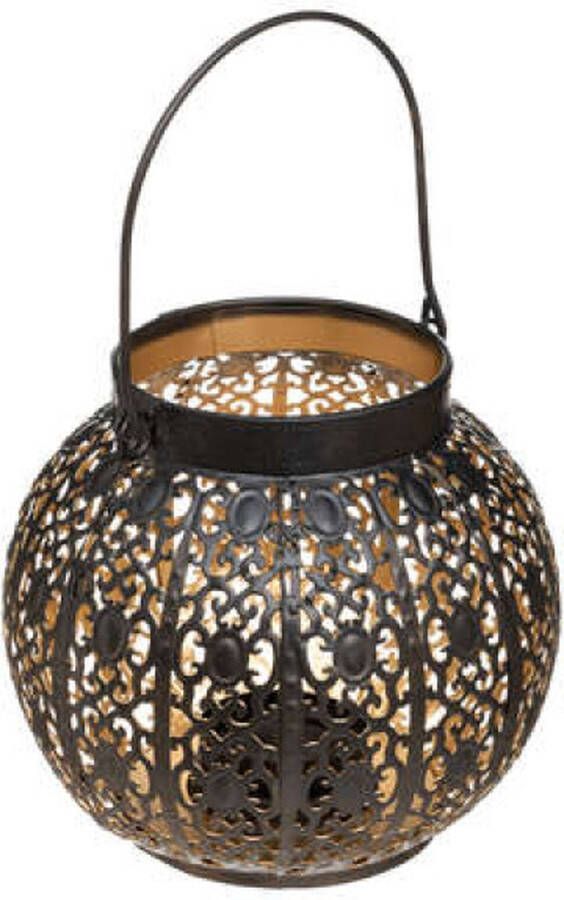 Atmosphera Créateur d'intérieur Windlicht Kerstlantaarn Metalen lantaarn Kandelaar Tafellamp Hoogte 15 cm. Zwart Goud