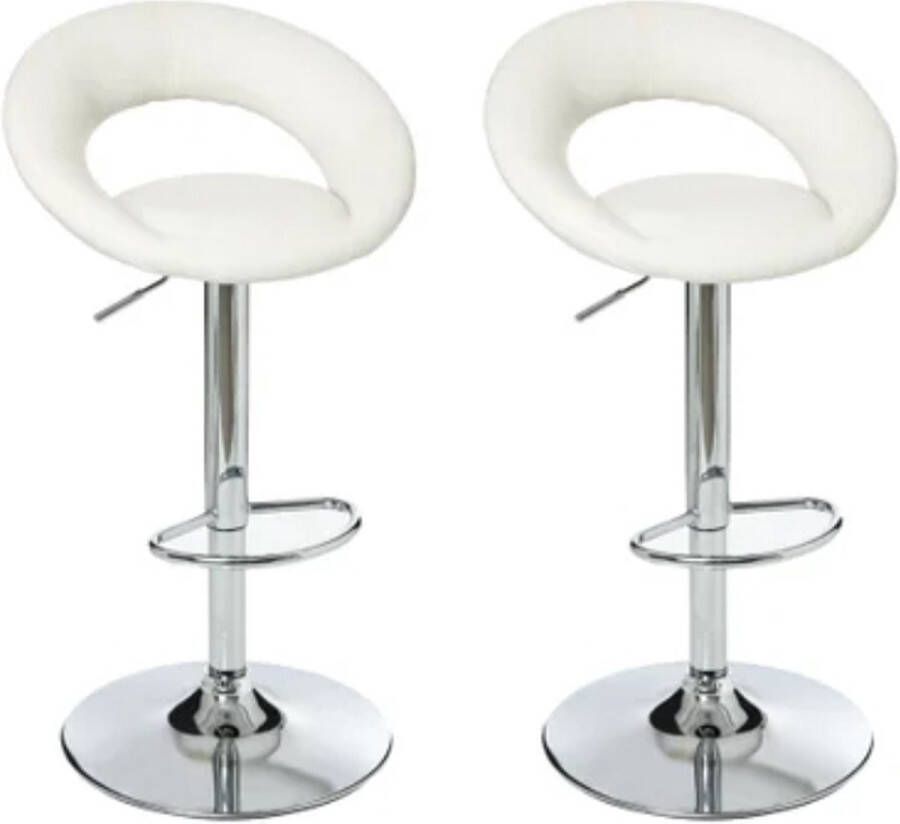 Atmosphera Créateur d'intérieur Barkruk Set van 2 Wit In hoogte verstelbaar Barstoel Ontbijtkruk Kapperskruk Hoogste 83CM Met Rugleuning