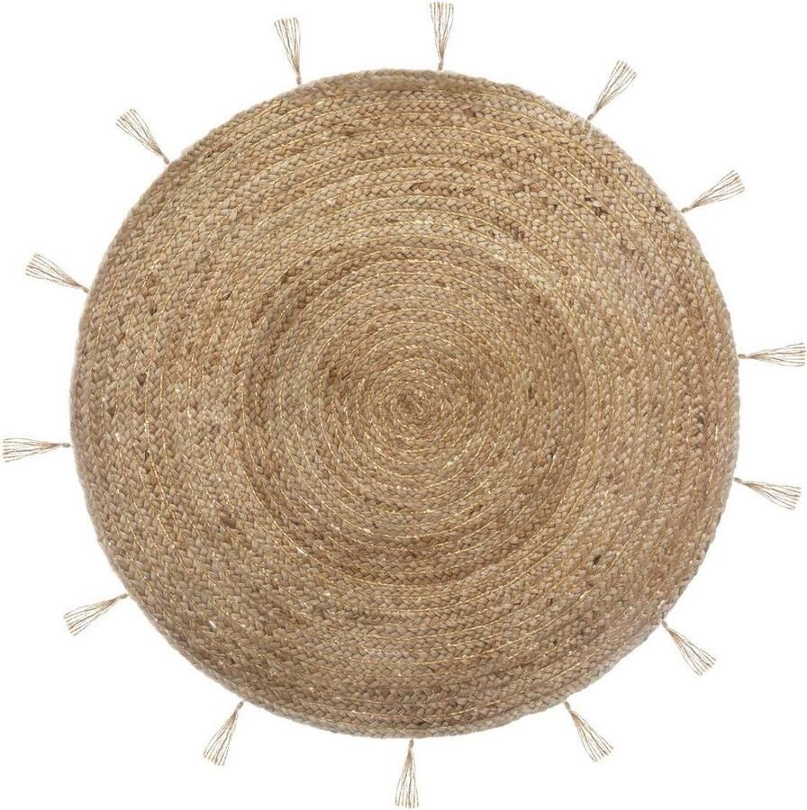 Atmosphera Créateur d'intérieur Jute Vloerkleed Naturel met Goud 80cm Klein rond Vloerkleed Naturel Goud met franjes