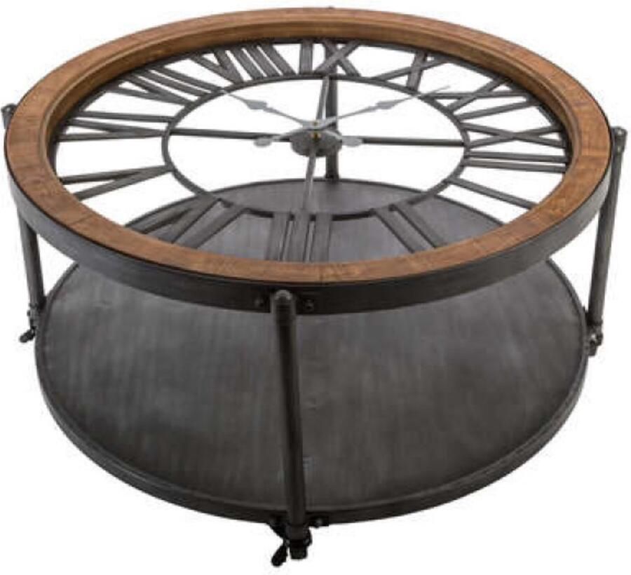 Atmosphera Créateur d'intérieur Salontafel klok Unieke tafel Metaal Zwart Bruin Glas Hout