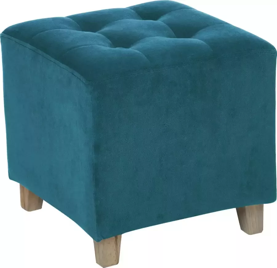 Atmosphera Zit krukje bijzet stoel poef hout stof blauw fluweel D35 x H40 cm Krukjes