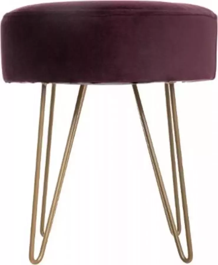 Atmosphera Créateur d'intérieur Vintage kruk in fluweel en metalen poten L. 35 x l. 35 x H. 39 5 cm Pruim Bordeaux