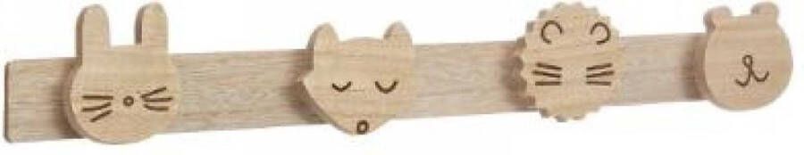 Atmosphera Kapstok kinderkamer dieren koppen 4 haken MDF 55 x 8 cm naturel kleur