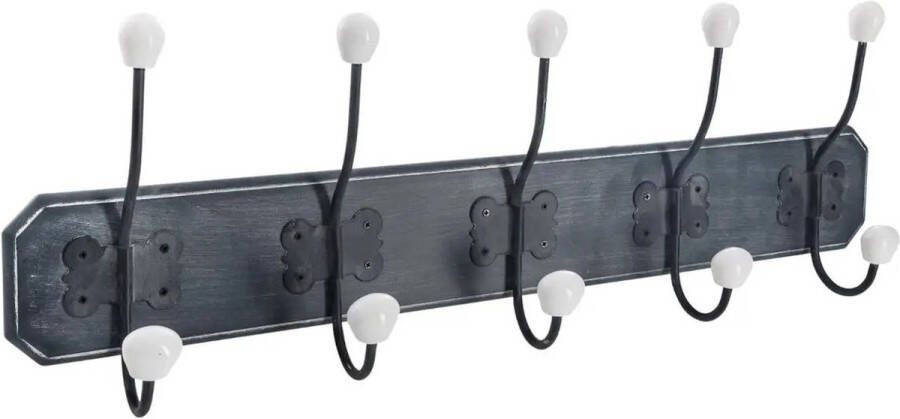 Atmosphera Kapstok rek wand muur antraciet 5 grote ophanghaken met 10 knoppen MDF Metaal B60 x H20 cm