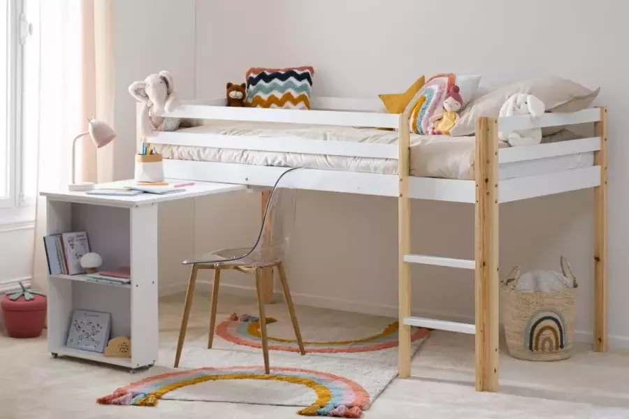 Atmosphera kids kinderbed met schuifbureau en boekenkast Hoogslaper 90 x 190 cm Bed