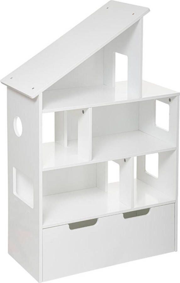 Atmosphera Kids opberg kast met kist op wielen Vorm van een poppenhuis Wit