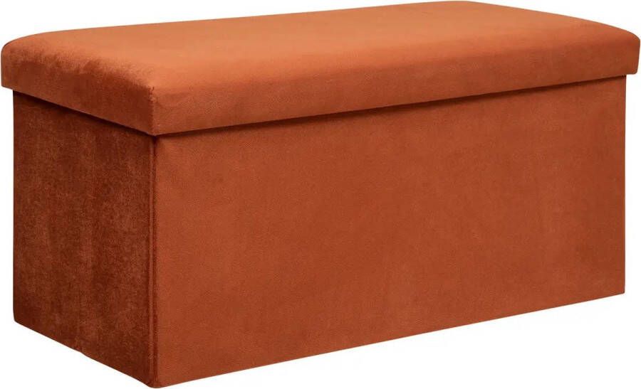 Atmosphera Poef krukje hocker Amber Opvouwbare zit opslag box fluweel Terracotta 76 x 38 x 38 cm MDF polyester 120 liter inhoud