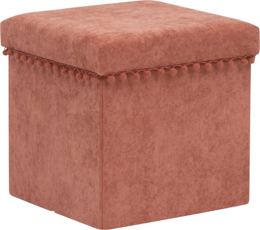 Atmosphera Poef krukje hocker Arabic Opvouwbare zit opslag box fluweel Steenrood D38 x H38 cm MDF polyester