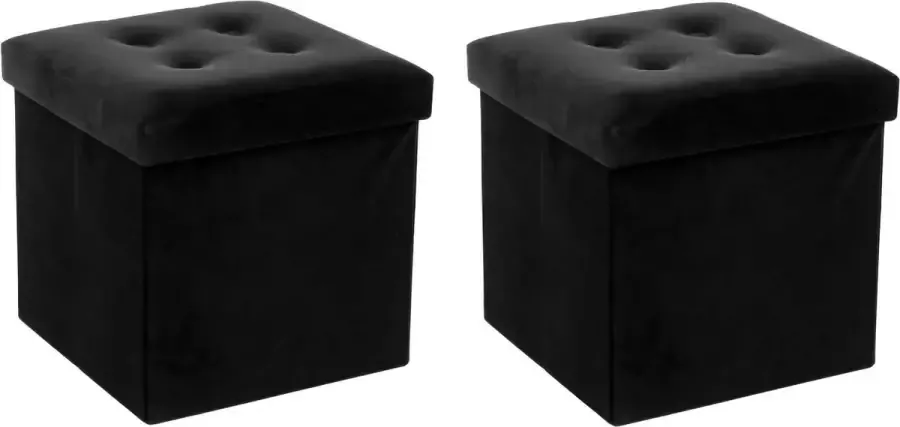 Atmosphera Poef hocker voetenbankje 2x opbergbox zwart PU MDF 38 x 38 cm opvouwbaar