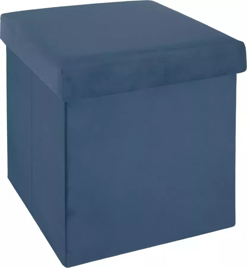Atmosphera Poef hocker voetenbankje opbergbox blauw PO MDF 38 x 38 x 38 cm opvouwbaar - Foto 1