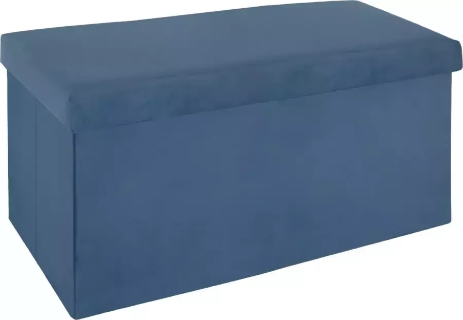 Atmosphera Poef hocker voetenbankje opbergbox blauw PO MDF 76 x 38 x 38 cm opvouwbaar - Foto 1