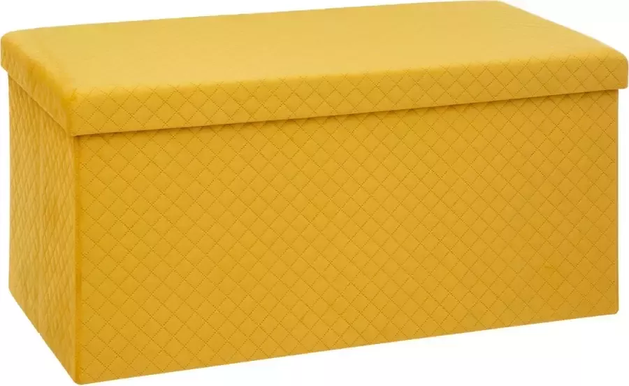 Atmosphera Poef hocker voetenbankje opbergbox fluweel geel PO MDF 38 x 38 x 76 cm opvouwbaar