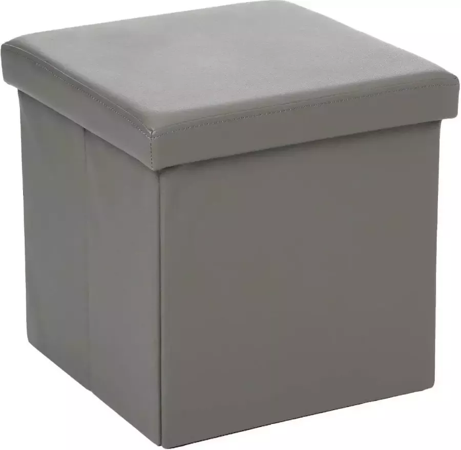 Atmosphera Poef Hocker voetenbankje opbergbox grijs pvc mdf 38 x 38 cm opvouwbaar - Foto 2