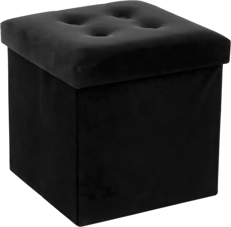 Atmosphera Poef hocker voetenbankje opbergbox zwart PU MDF 38 x 38 cm opvouwbaar - Foto 1