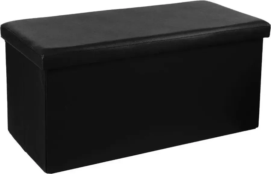 Atmosphera Poef hocker voetenbankje opbergbox zwart PU MDF 76 x 38 x 38 cm opvouwbaar - Foto 1