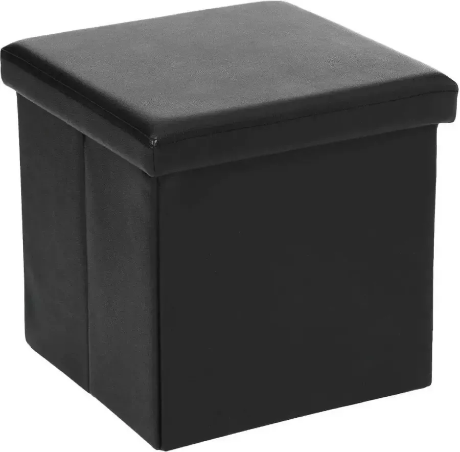 Atmosphera Poef Hocker voetenbankje opbergbox zwart pvc mdf 38 x 38 cm opvouwbaar - Foto 1
