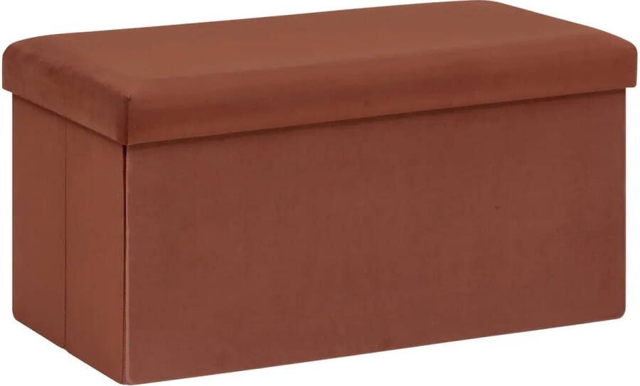 Atmosphera Poef krukje hocker Amber Opvouwbare zit opslag box fluweel bordeaux rood 76 x 38 x 38 cm MDF polyester 120 liter inhoud