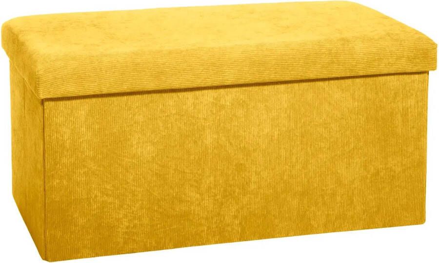 Atmosphera Poef krukje hocker Amber Opvouwbare zit opslag box fluweel Honinggeel 76 x 38 x 38 cm MDF polyester 120 liter inhoud