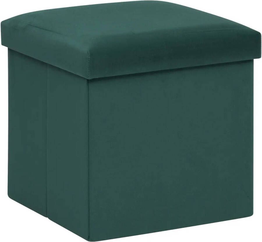 Atmosphera Poef krukje hocker Amber Opvouwbare zit opslag box fluweel smaragd groen D38 x H38 cm MDF polyester