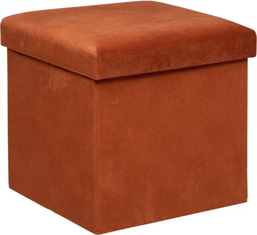 Atmosphera Poef krukje hocker Amber Opvouwbare zit opslag box fluweel Terracotta D38 x H38 cm MDF polyester