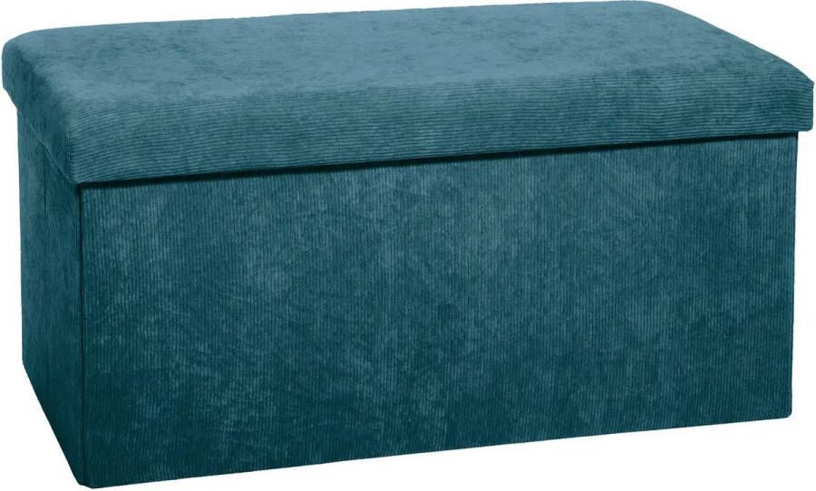 Atmosphera Poef krukje hocker Amber Opvouwbare zit opslag box fluweel zeeblauw 76 x 38 x 38 cm MDF polyester 120 liter inhoud