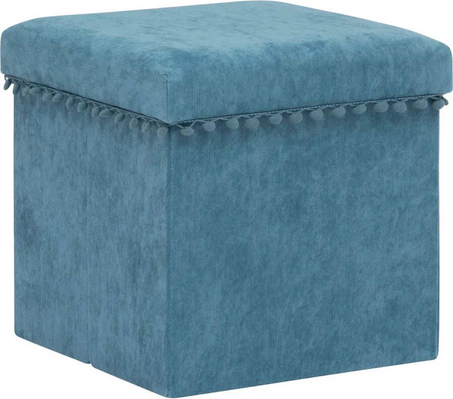 Atmosphera Poef krukje hocker Arabic Opvouwbare zit opslag box fluweel Blauw D38 x H38 cm MDF polyester