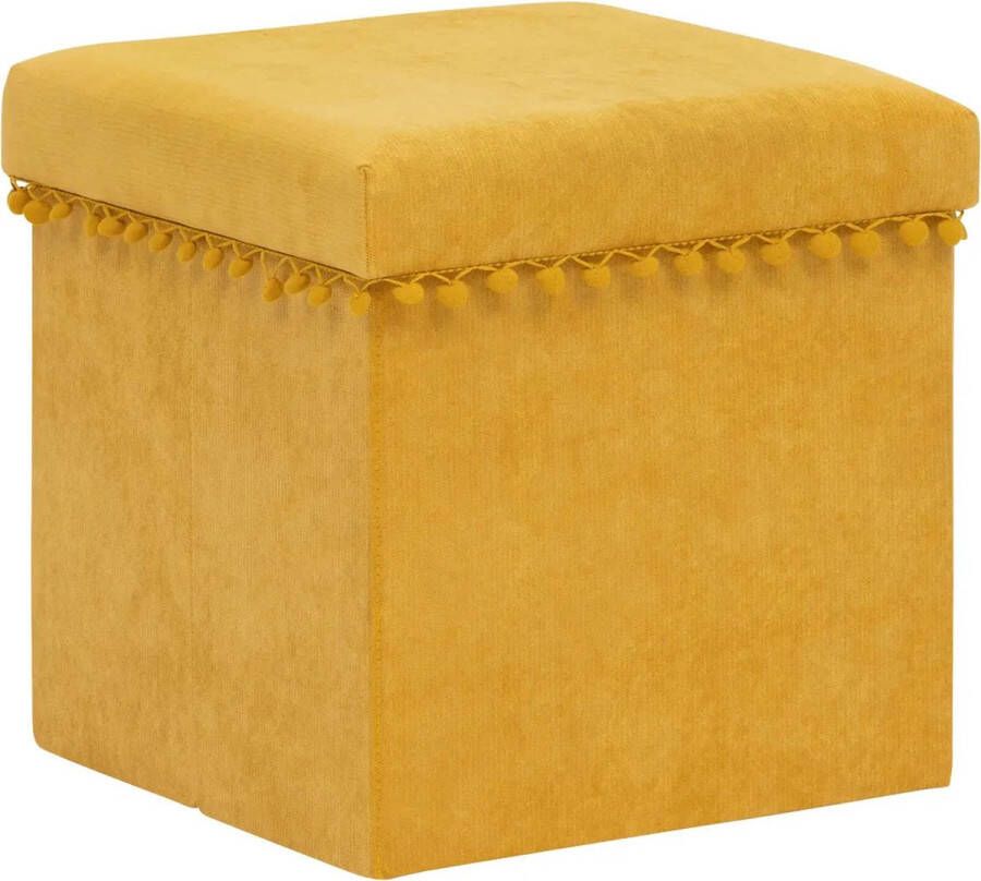 Atmosphera Poef krukje hocker Arabic Opvouwbare zit opslag box fluweel Okergeel D38 x H38 cm MDF polyester
