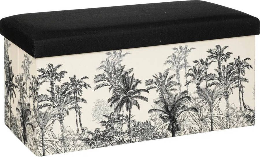 Atmosphera Poef krukje hocker Palmtrees Opvouwbare zit opslag box creme wit zwart 76 x 39 x 39 cm MDF polyester