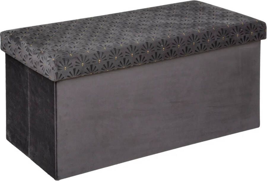 Atmosphera Poef krukje hocker Royal Opvouwbare zit opslag box fluweel Donkergrijs 76 x 38 x 38 cm MDF polyester 120 liter inhoud