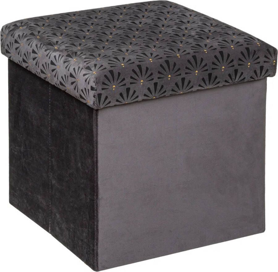 Atmosphera Poef krukje hocker Royal Opvouwbare zit opslag box fluweel Donkergrijs D38 x H38 cm MDF polyester