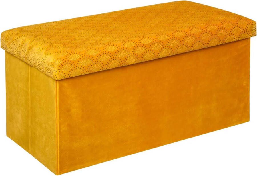 Atmosphera Poef krukje hocker Royal Opvouwbare zit opslag box fluweel Okergeel 76 x 38 x 38 cm MDF polyester 120 liter inhoud