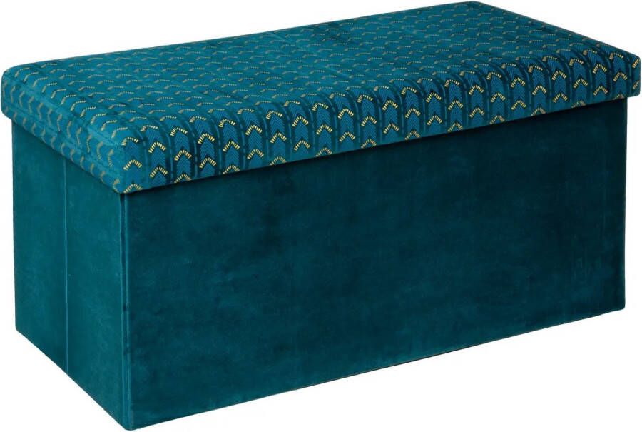 Atmosphera Poef krukje hocker Royal Opvouwbare zit opslag box fluweel Smaragd groen 76 x 38 x 38 cm MDF polyester 120 liter inhoud