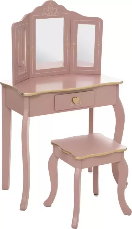 Atmosphera Sisi Kaptafel make up visagie tafel hartje design kinderkamer meisje met krukje roze met gouden afwerking - Foto 5