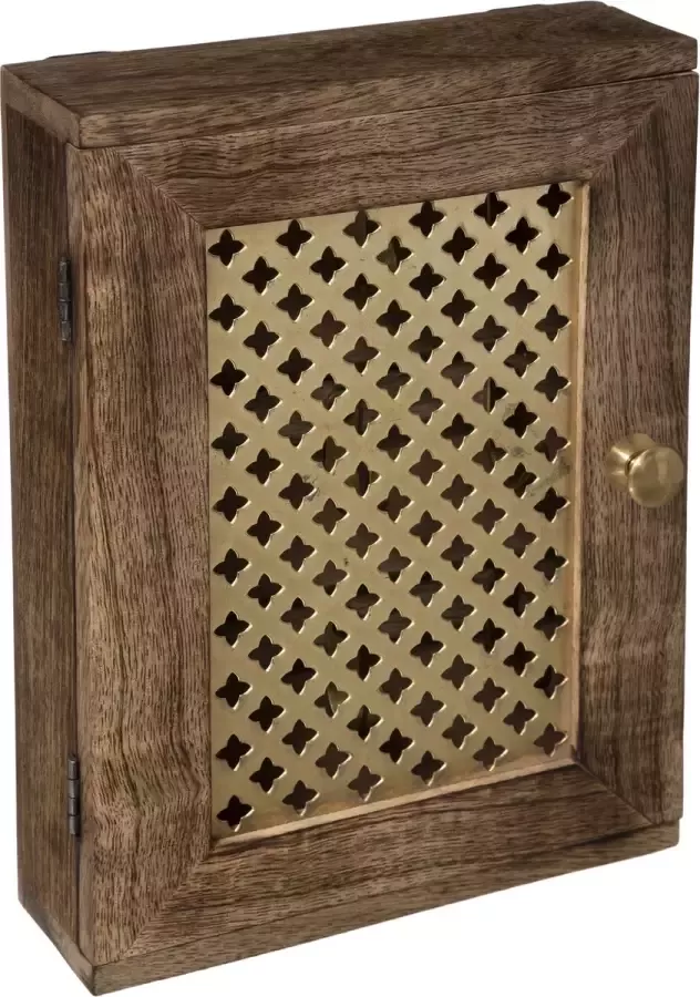 Atmosphera Sleutelkastje sleutelhouder van hout naturel goud 20 x 5 x 28 cm Geschikt voor 9 sleutels sleutelbossen