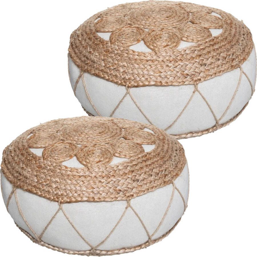 Atmosphera Vloerkussen Rituals 2x beige jute katoen 43 x 18 cm Extra dik rond grond zitkussen matraskussen Lage poef