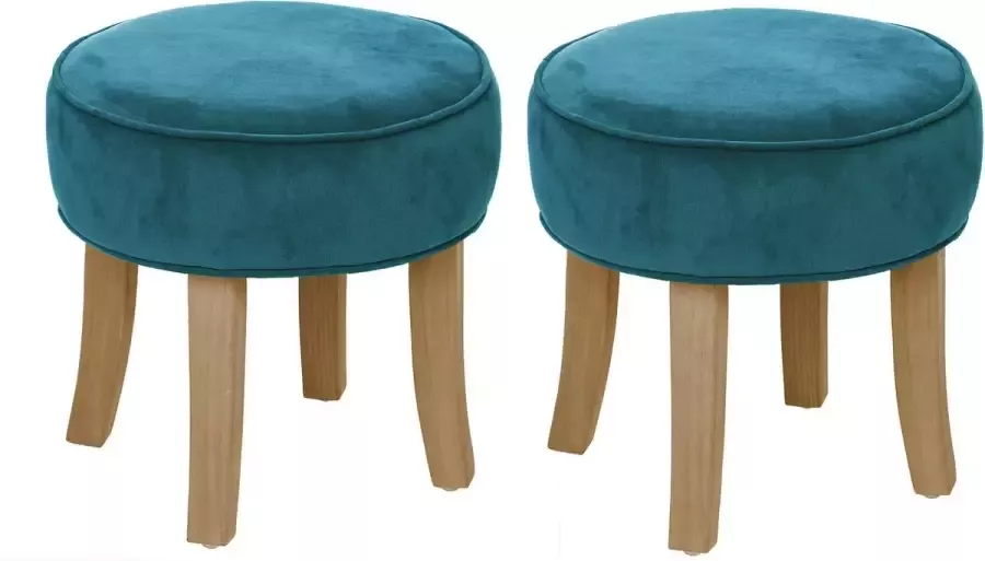 Atmosphera Zit krukje bijzet stoel 2x hout stof blauw fluweel D35 x H40 cm Krukjes - Foto 1
