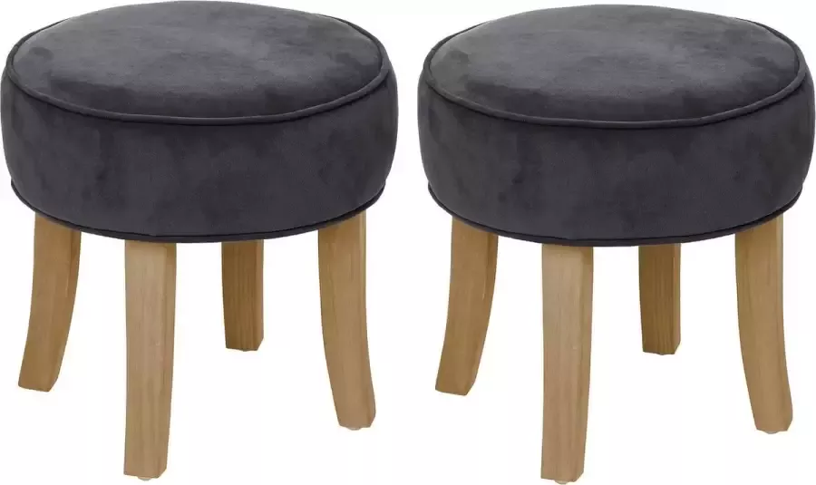 Atmosphera Zit krukje bijzet stoel 2x hout stof grijs fluweel D35 x H40 cm Krukjes - Foto 1